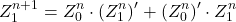 \[ Z_1^{n+1} = Z_0^{n} \cdot (Z_1^{n})^\prime + (Z_0^{n})^\prime \cdot Z_1^n \]