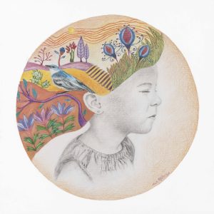 L’éveil, crayon graphite et crayons de couleur sur papier texturé, 35,6 x 35,6 cm, 2015