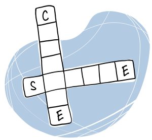 Deux séries de cases de mots croisés. Celle en vertical comporte 7 cases la première lettre « C » et la dernière en bas « E ». À la cinquième case, il croise le deuxième mot en horizontal qui débute par « S » et se termine par « E ». Le deuxième mot est composé de 6 lettres.
